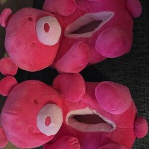 Kids' Pink Bear Plush Slippers